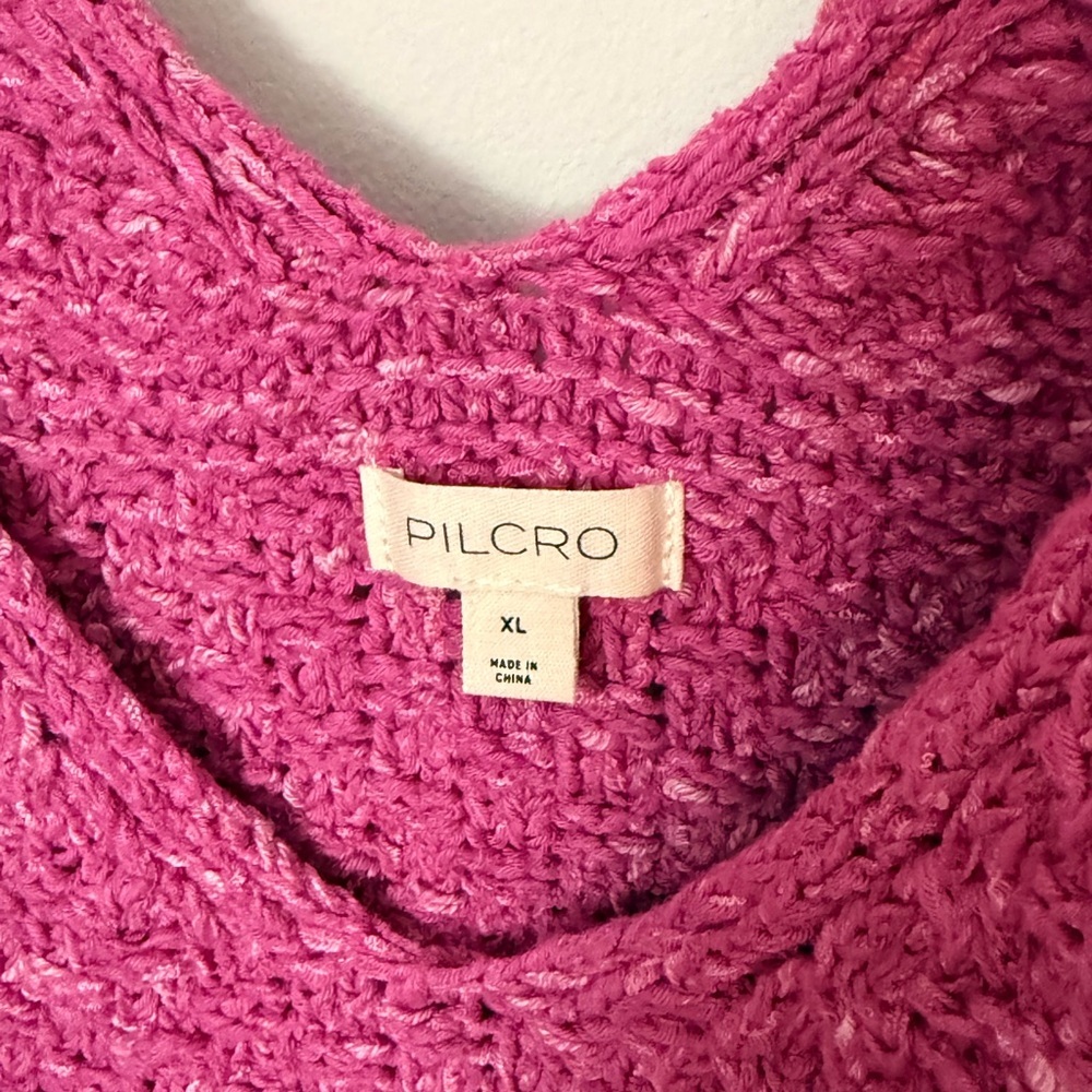 Pilcro Fringe Knit Tank Pink Textured Crop Sweater Top XL - Picture 3 of 6